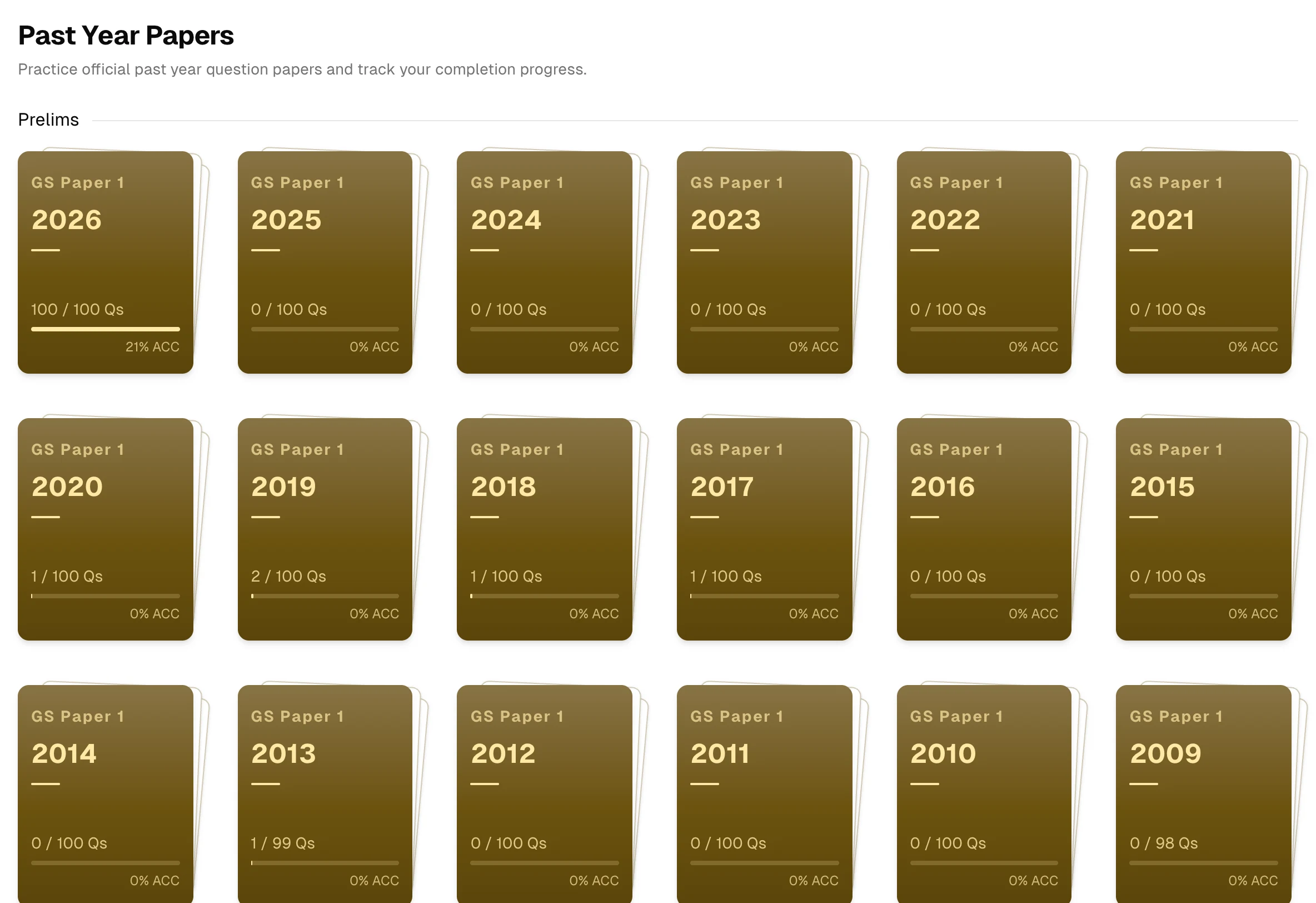 Past year papers interface preview